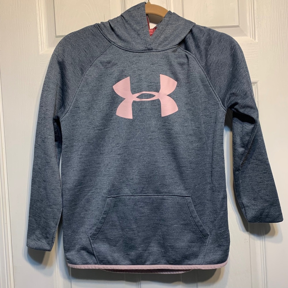 Under Armour Hoodie Girls Youth XL Blue Gray Pink ColdGear Fleece Pullover Cozy